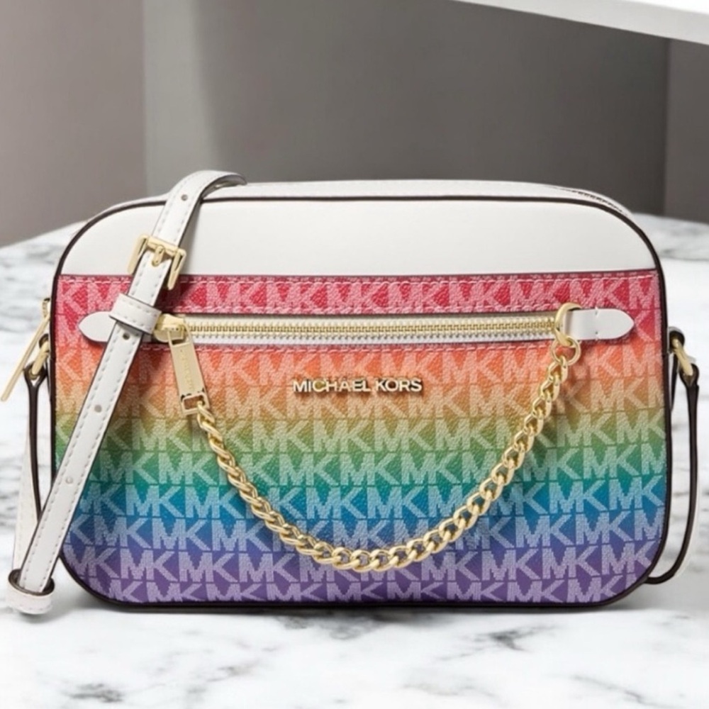 Michael Kors Jet Set Large Rainbow Signature Logo Crossbody Bag Rainbow